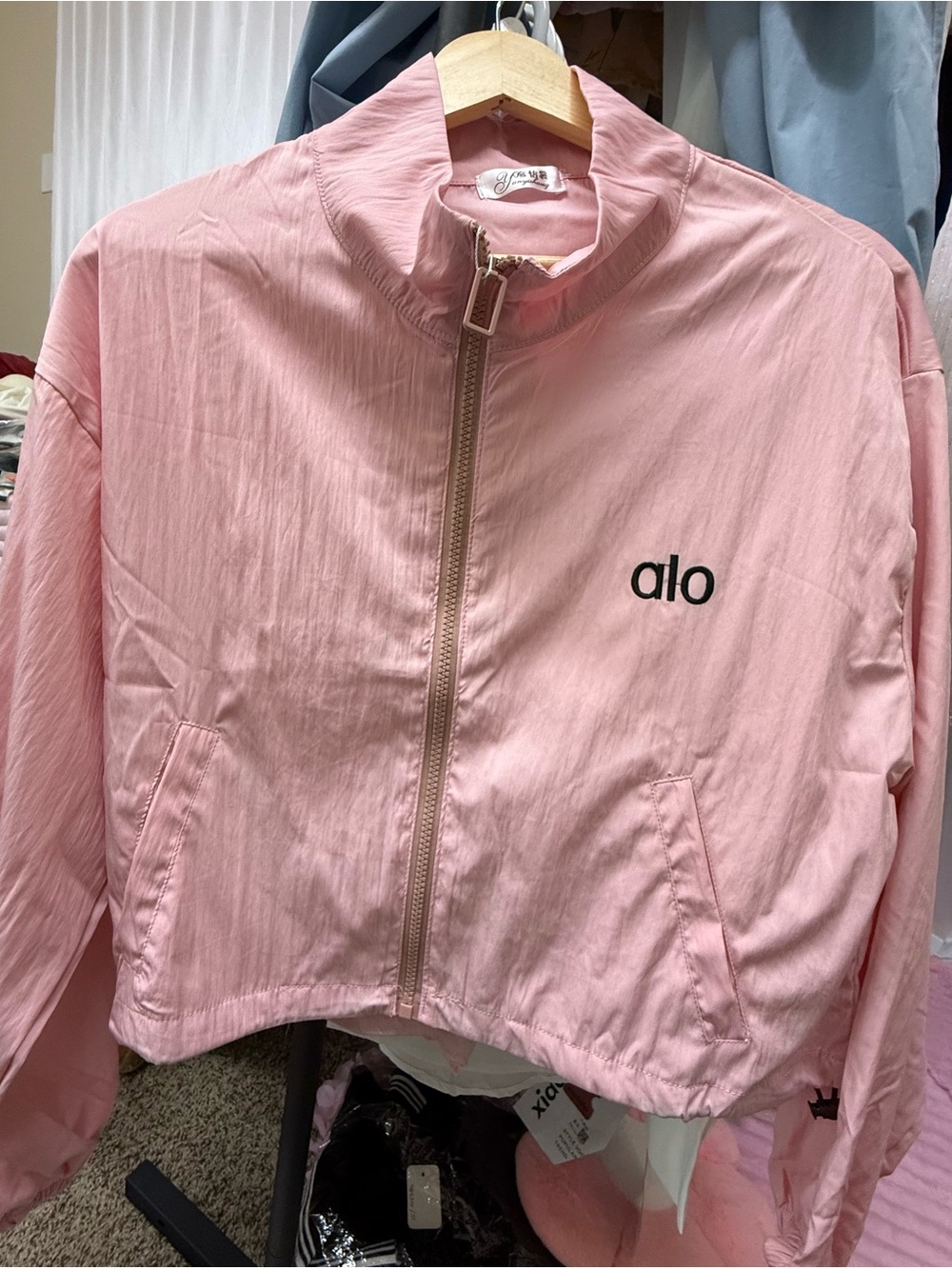 Wrinkled Pink Lightweight Zip-Up Jacket for Women
